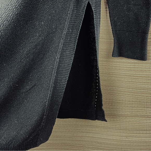 Anthropologie Moth Black Cotton Linen Rib Stitch Split Sweater Tunic Top Size M - Picture 9 of 11